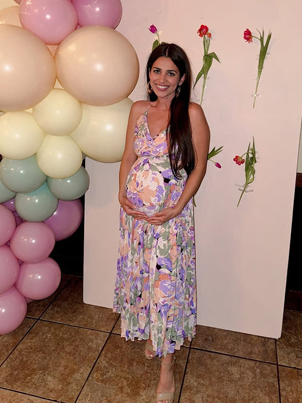 V Neck Spaghetti Strap Stamp Duty Maternity Baby Shower Maxi Dress