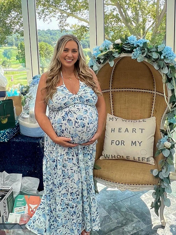 V Neck Spaghetti Strap Maternity Wedding Guest Baby Shower Maxi Dress