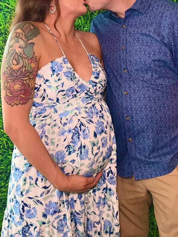 V Neck Spaghetti Strap Maternity Wedding Guest Baby Shower Maxi Dress