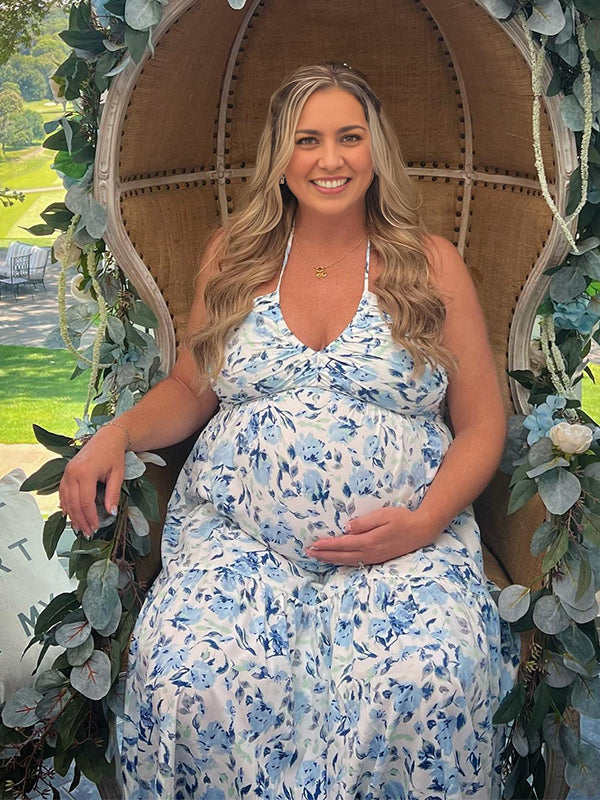 V Neck Spaghetti Strap Maternity Wedding Guest Baby Shower Maxi Dress