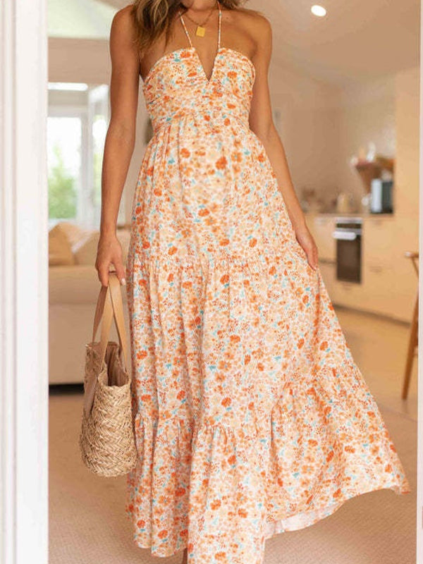 V Neck Spaghetti Strap Maternity Wedding Guest Baby Shower Maxi Dress