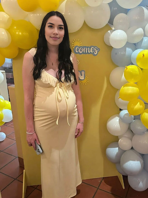 lace-up Falbala Bodycon Maternity Baby Shower Maxi Dress