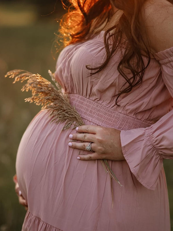 Off Shoulder Side Slit Big Swing Boho Maternity Photoshoot Maxi Dress