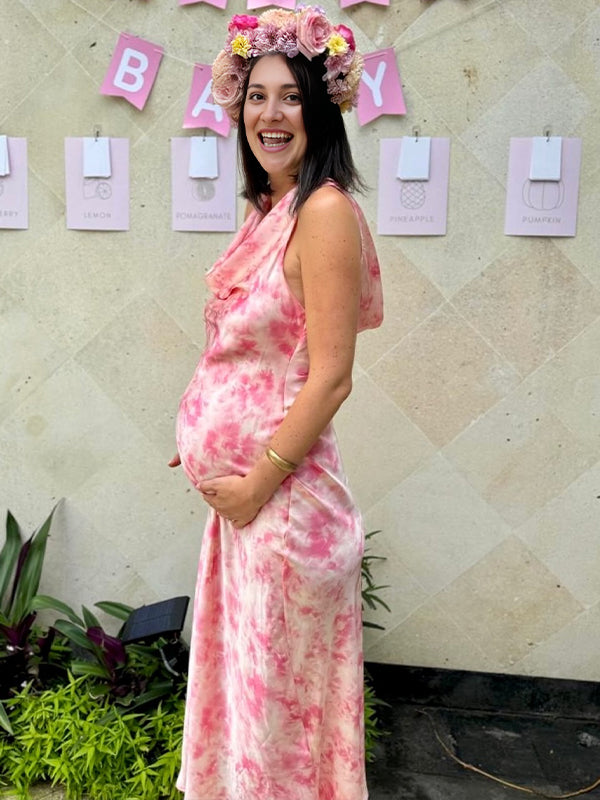 Halter Neck Stamp Duty Maternity Baby Shower Maxi Dress