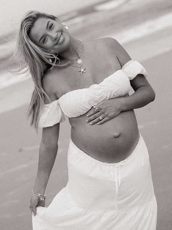 Off Shoulder Ruffle Crop 3D Flower 2-in-1 Maternity Photoshoot Maxi Dress