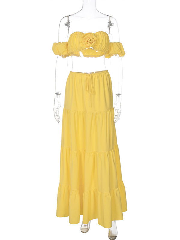 Off Shoulder Ruffle Crop 3D Flower 2-in-1 Maternity Photoshoot Maxi Dress