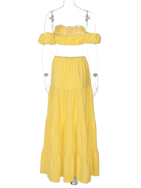 Off Shoulder Ruffle Crop 3D Flower 2-in-1 Maternity Photoshoot Maxi Dress