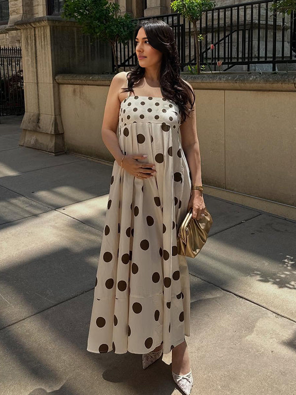 Polka Dot Cami Big Swing Maternity Baby Moon Maxi Dress