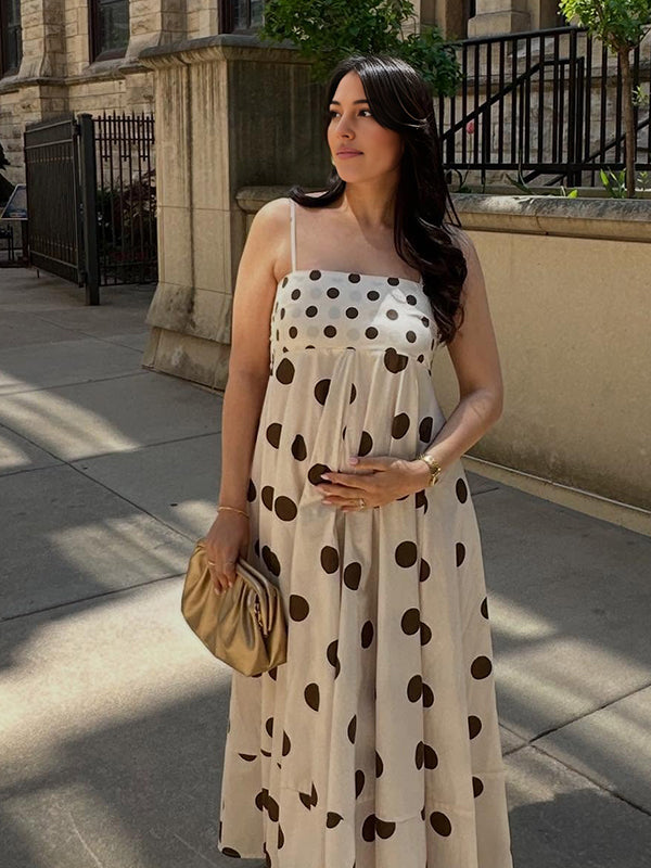Polka Dot Cami Big Swing Maternity Baby Moon Maxi Dress