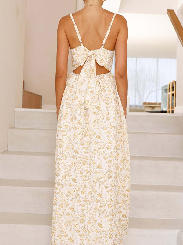 fotobeyou Printed Cami Big Swing Backless Elegant Maternity Maxi Dress