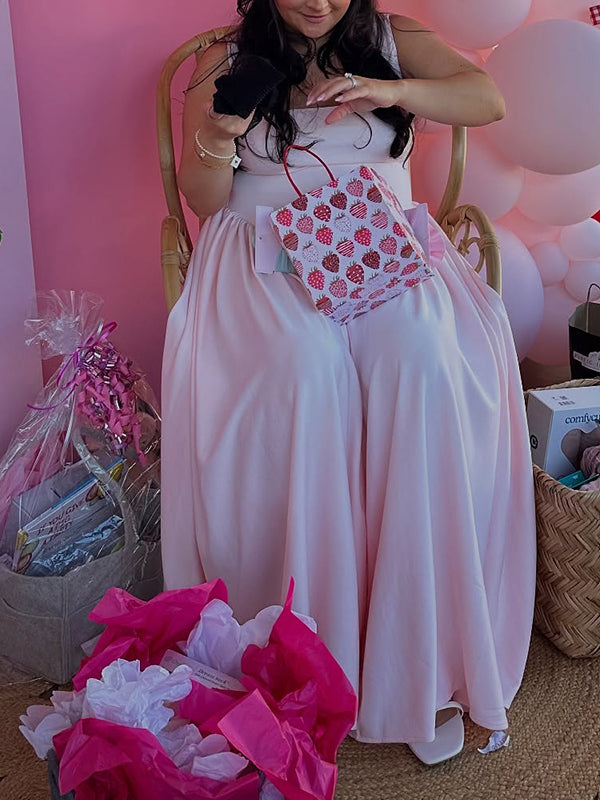 fotobeyou Pink Tank Drop Waist Big Swing Elegant Maternity Maxi Dress