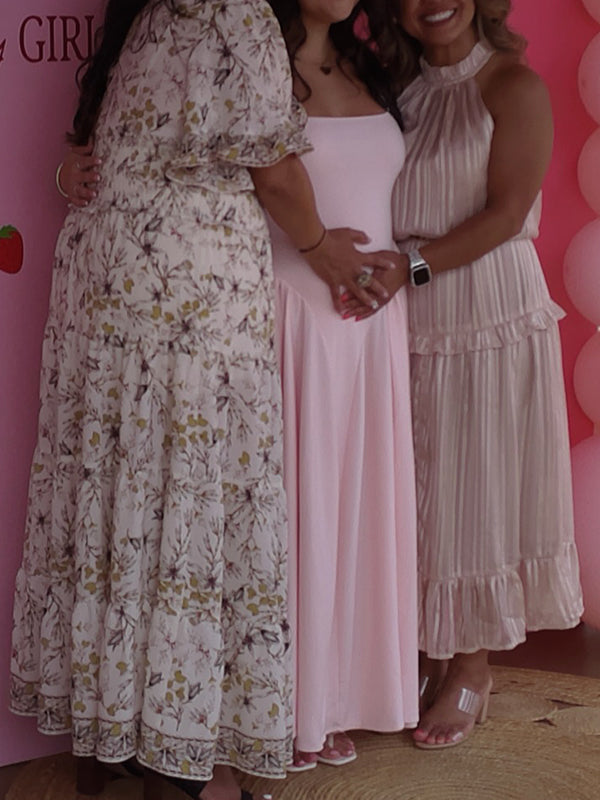 fotobeyou Pink Tank Drop Waist Big Swing Elegant Maternity Maxi Dress