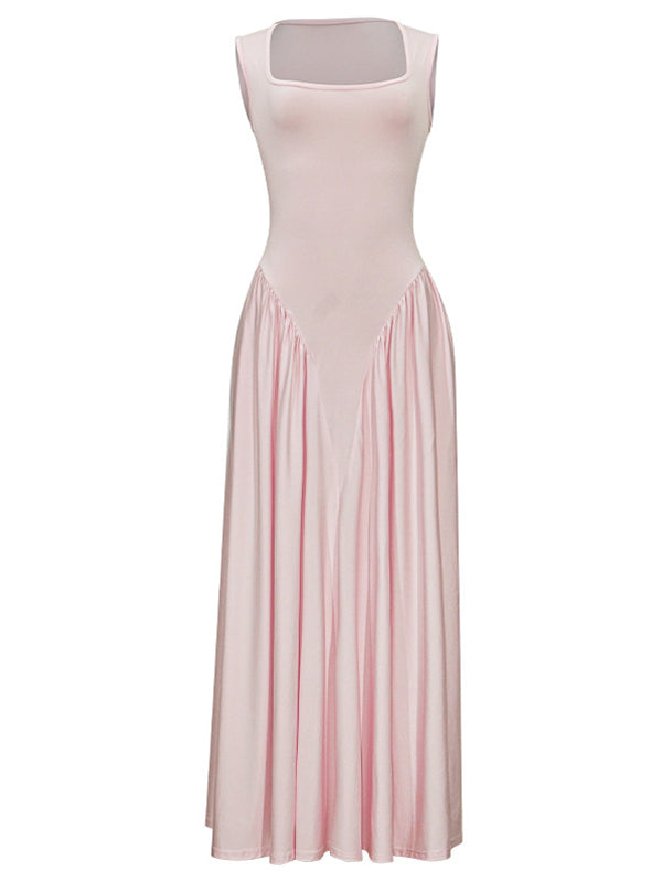 fotobeyou Pink Tank Drop Waist Big Swing Elegant Maternity Maxi Dress