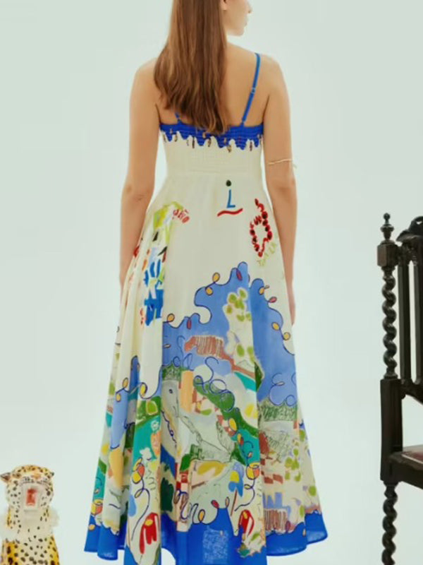 fotobeyou Blue Spaghetti Strap Floral Daily Maternity Maxi Dress