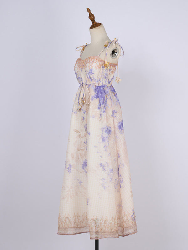 fotobeyou Violet Floral Boned Bodice Belt A-line Cami Maternity Maxi Dress