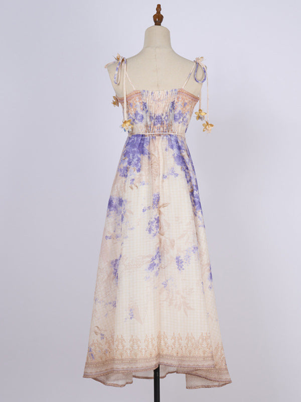 fotobeyou Violet Floral Boned Bodice Belt A-line Cami Maternity Maxi Dress