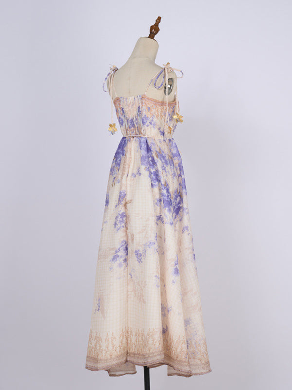 fotobeyou Violet Floral Boned Bodice Belt A-line Cami Maternity Maxi Dress