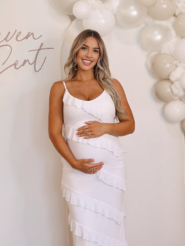 fotobeyou Ruffle Bodycon Baby Shower Maternity Maxi Dress