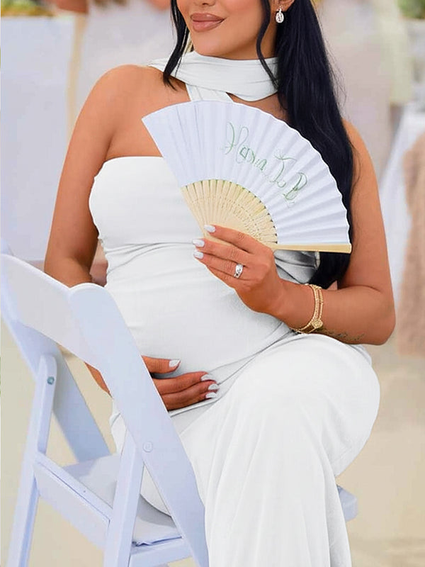 fotobeyou Ruched One Shoulder Draped Back Slit Elegant Maternity Maxi Dress