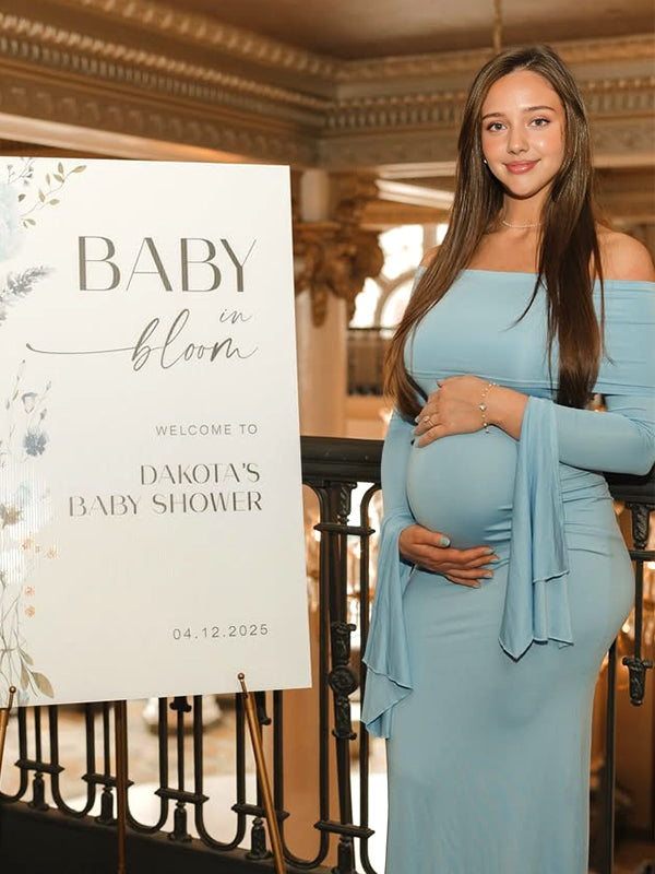 fotobeyou Off Shoulder Flutter Sleeve Maternity Baby Shower Maxi Dress