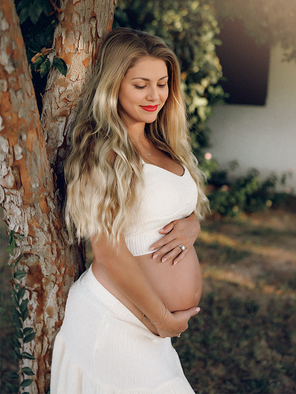 fotobeyou Lvory 2 Pieces Smocked Flowy Photoshoot Maternity Maxi Dress