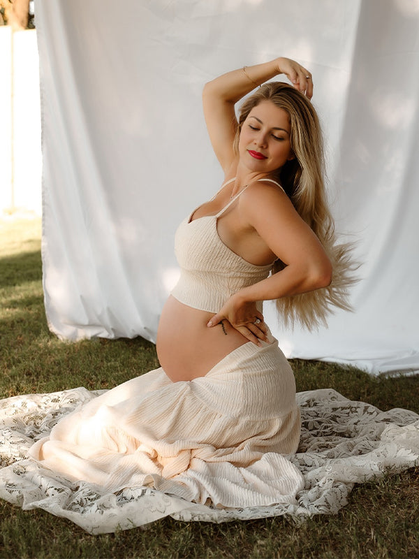 fotobeyou Lvory 2 Pieces Smocked Flowy Photoshoot Maternity Maxi Dress