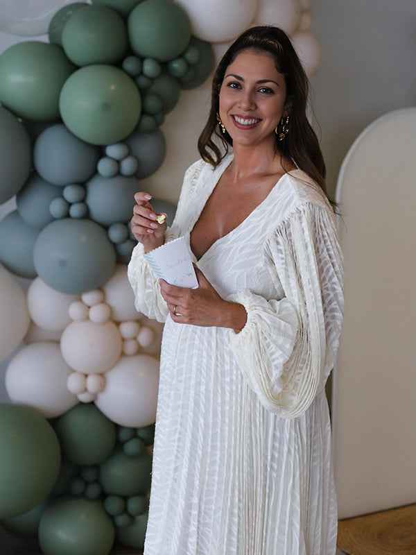 fotobeyou Cream White Ruched Backless Big Swing Maternity Maxi Dress