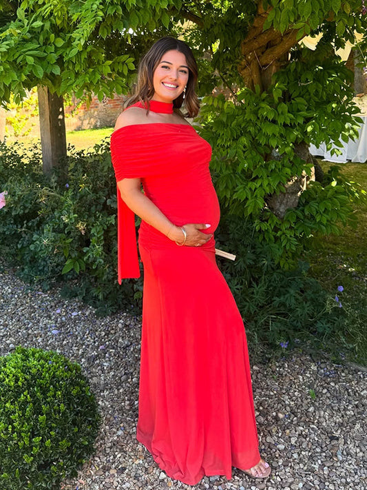 Fotobeyou Oblique Shoulder Ruched Maternity Photoshoot Maxi Dress