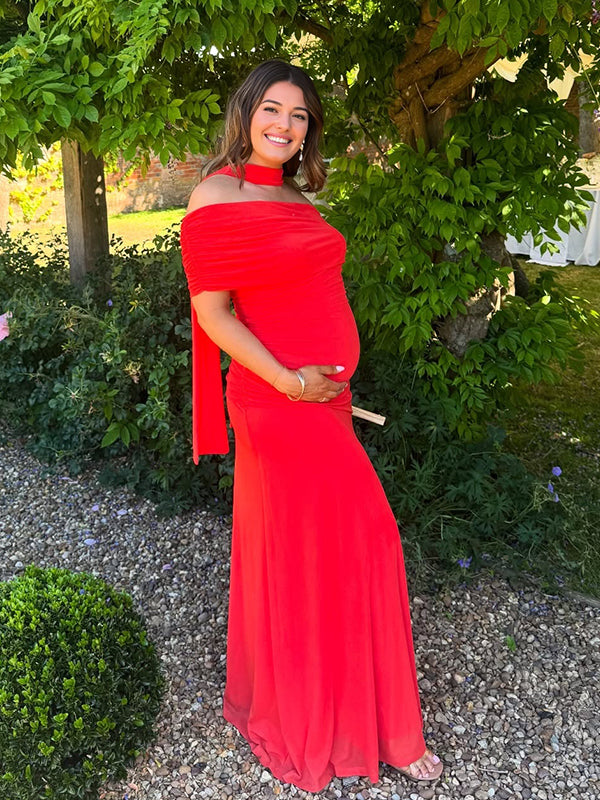 Fotobeyou Oblique Shoulder Ruched Maternity Photoshoot Maxi Dress