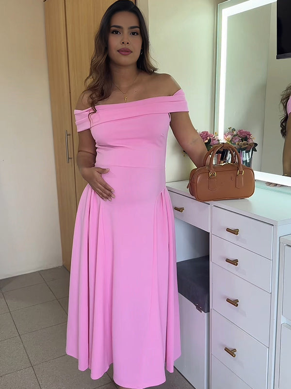 Fotobeyou Off Shoulder Dropped Waist Voluminous Panels A-line Maternity Maxi Dress