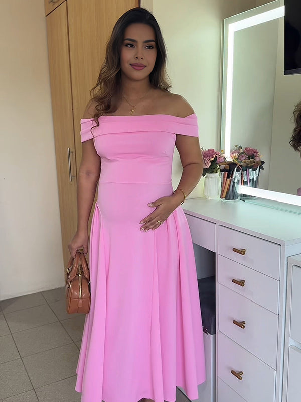 Fotobeyou Off Shoulder Dropped Waist Voluminous Panels A-line Maternity Maxi Dress