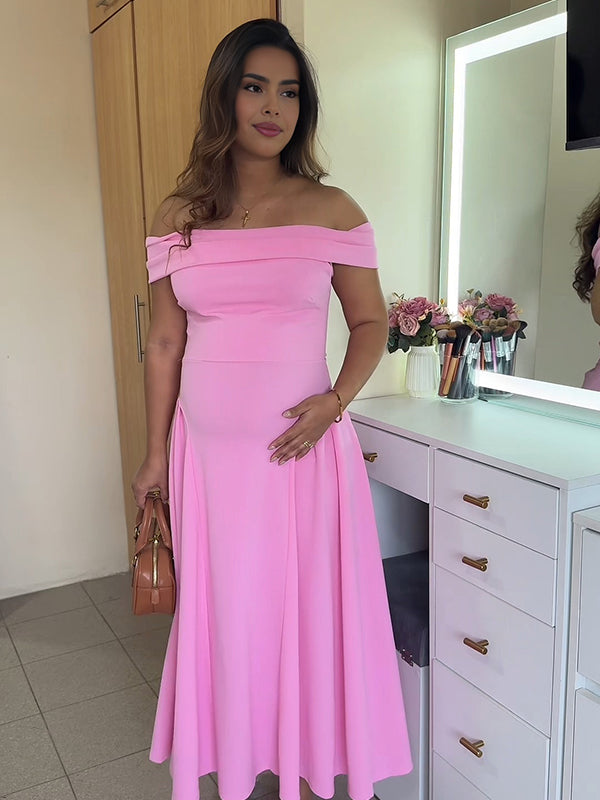 Fotobeyou Off Shoulder Dropped Waist Voluminous Panels A-line Maternity Maxi Dress