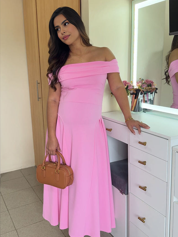 Fotobeyou Off Shoulder Dropped Waist Voluminous Panels A-line Maternity Maxi Dress