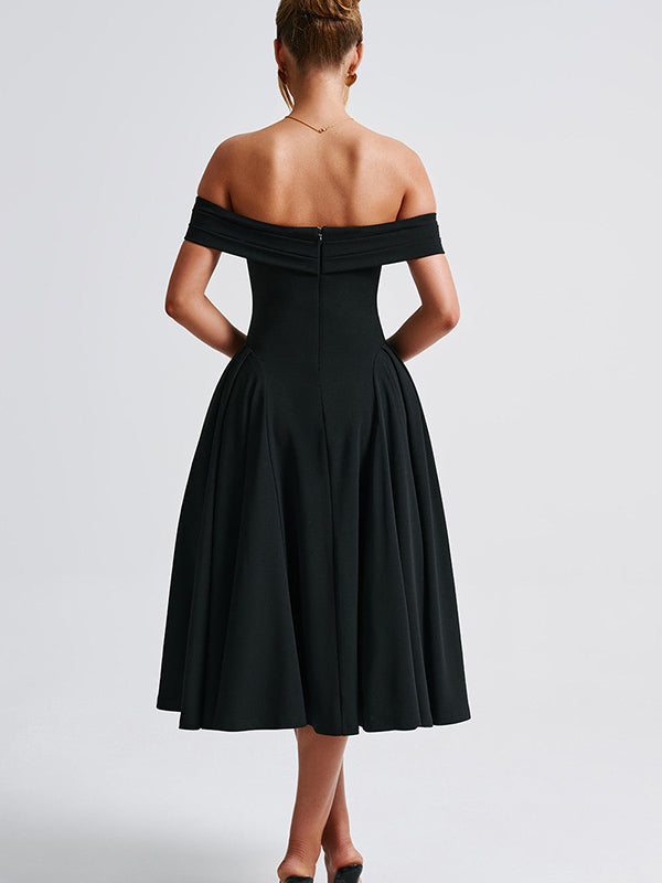 Fotobeyou Off Shoulder Dropped Waist Voluminous Panels A-line Maternity Maxi Dress