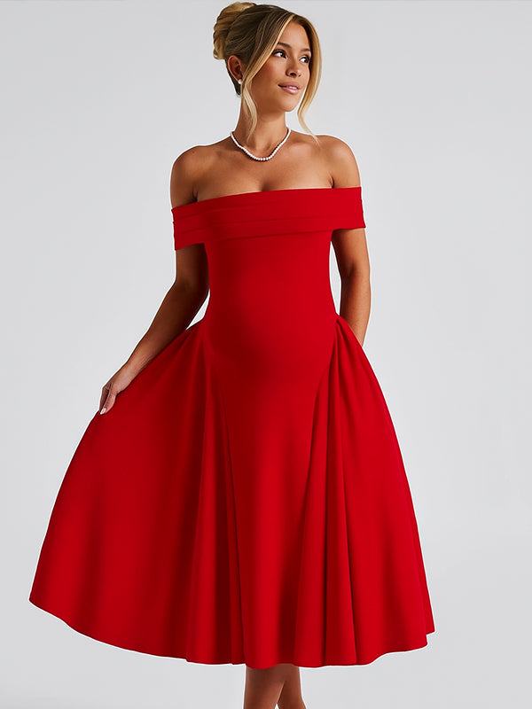 Fotobeyou Off Shoulder Dropped Waist Voluminous Panels A-line Maternity Maxi Dress