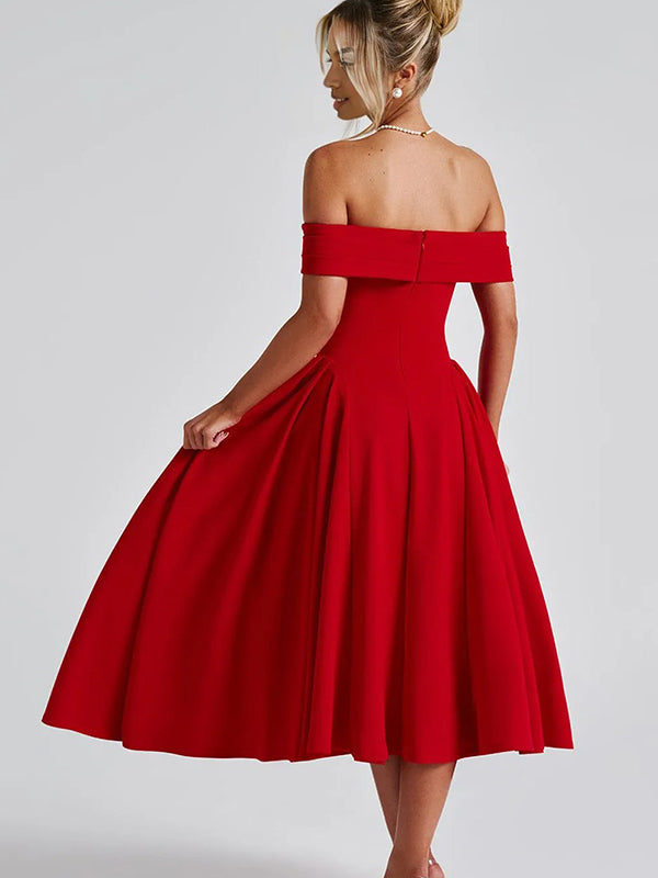Fotobeyou Off Shoulder Dropped Waist Voluminous Panels A-line Maternity Maxi Dress