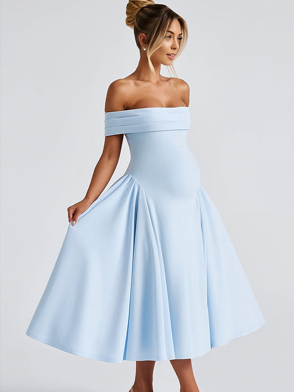 Fotobeyou Off Shoulder Dropped Waist Voluminous Panels A-line Maternity Maxi Dress