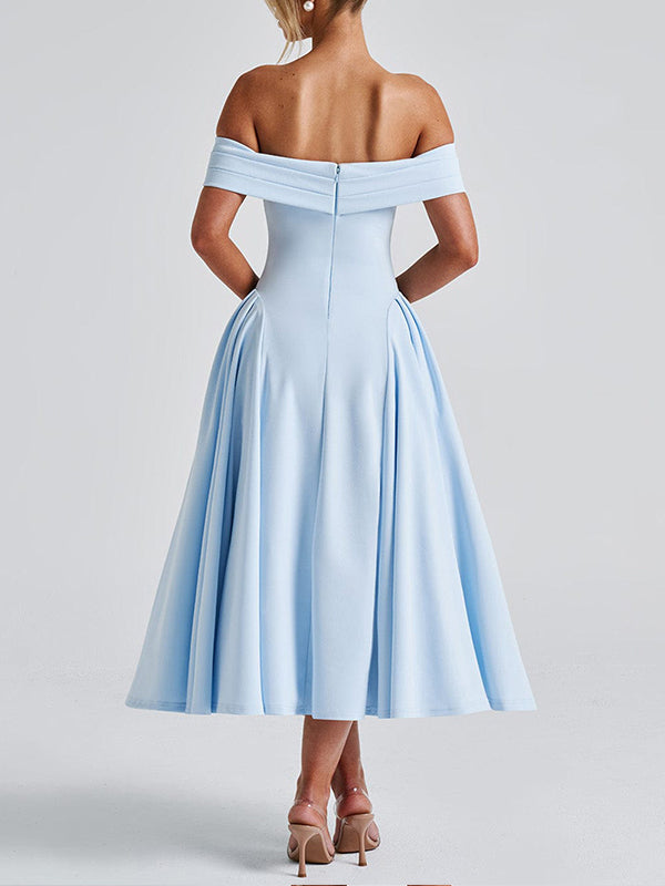 Fotobeyou Off Shoulder Dropped Waist Voluminous Panels A-line Maternity Maxi Dress