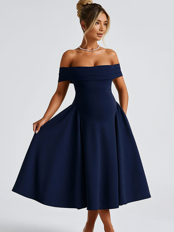 Fotobeyou Off Shoulder Dropped Waist Voluminous Panels A-line Maternity Maxi Dress