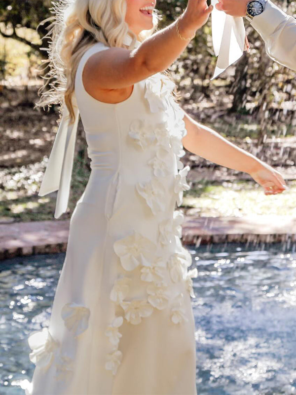 fotobeyou 3D Flowers Band Neck Back Bow Photoshoot Baby Shower Maternity Maxi Dress