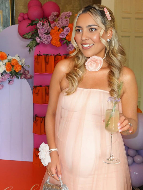fotobeyou Bandeau Ruffle Grenadine Flowy Gender Reveal Baby Shower Maternity Maxi Dress