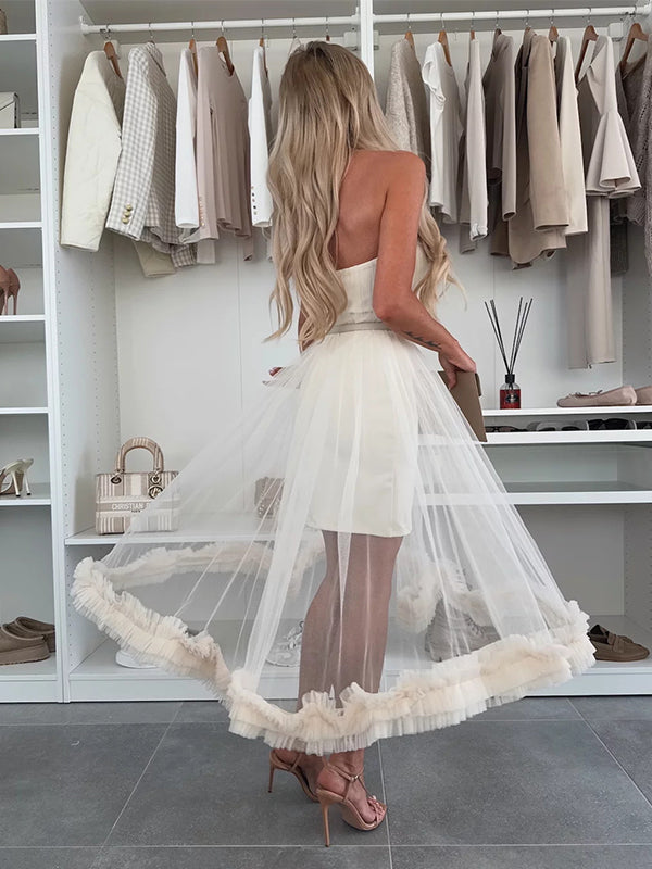 fotobeyou Bandeau Ruffle Grenadine Flowy Gender Reveal Baby Shower Maternity Maxi Dress