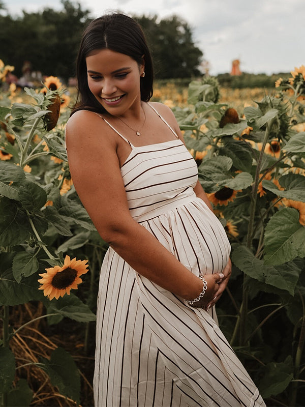 Fotobeyou Striped Flowy Photoshoot Maternity Maxi Dress