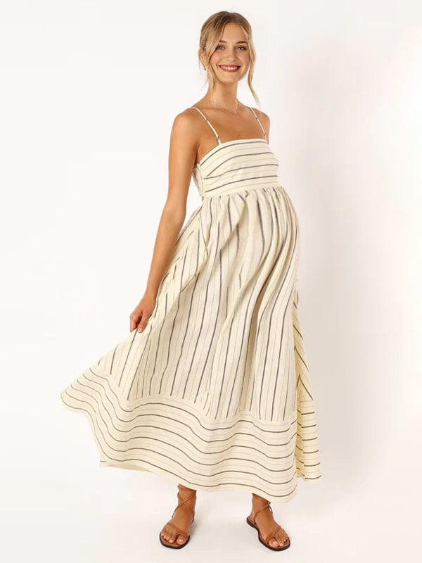 Fotobeyou Striped Flowy Photoshoot Maternity Maxi Dress
