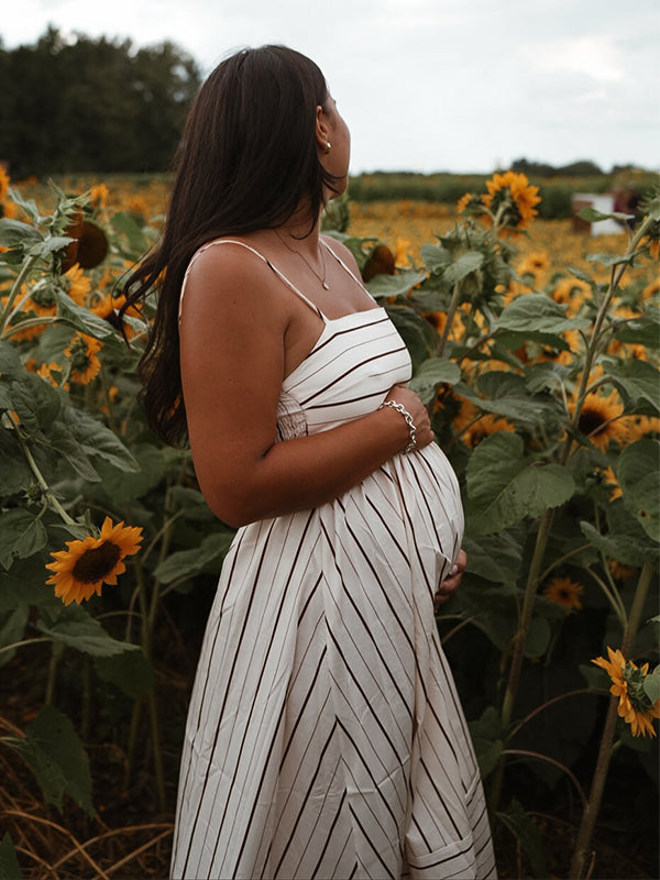 Fotobeyou Striped Flowy Photoshoot Maternity Maxi Dress
