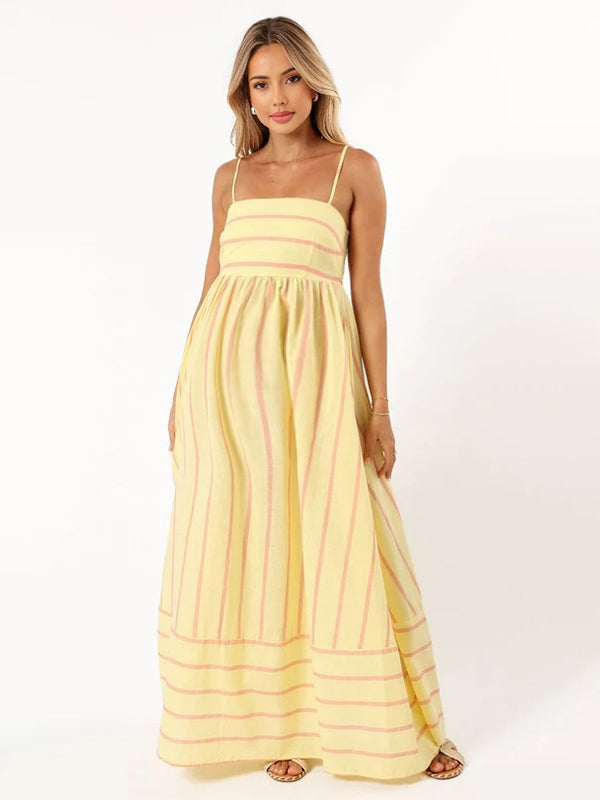 Fotobeyou Striped Flowy Photoshoot Maternity Maxi Dress
