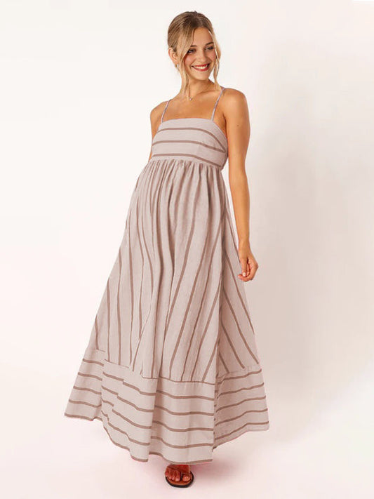 Fotobeyou Striped Flowy Photoshoot Maternity Maxi Dress