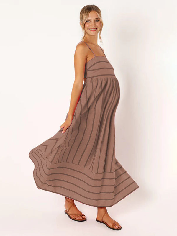 Fotobeyou Striped Flowy Photoshoot Maternity Maxi Dress