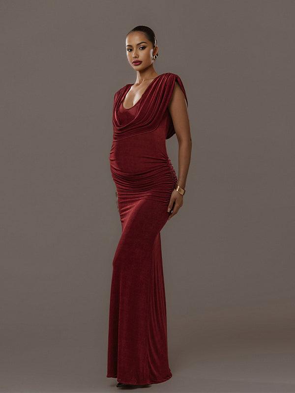 Fotobeyou Ruched Backless Sheer Photoshoot Maternity Maxi Dress