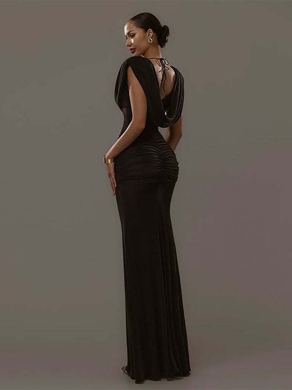 Fotobeyou Ruched Backless Sheer Photoshoot Maternity Maxi Dress